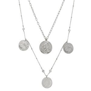 NWT! Ettika Coin & Crystal Layered Silver Necklace, $60 retail Adjustable
